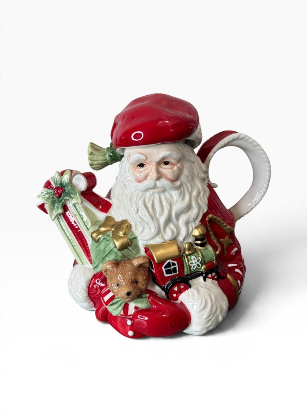 90s Y2K Fitz & Floyd Holiday Santa Ceramic Teapot Christmas Toy Train Teddy Bear